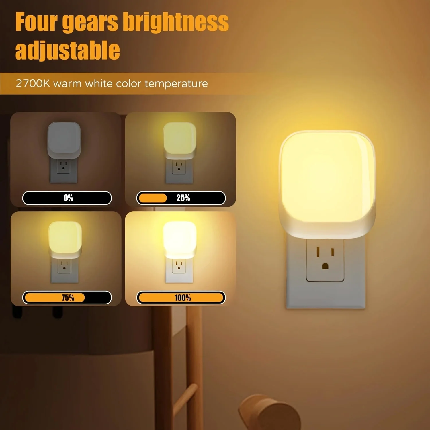 A-level plug-in night lights, plug-in wall night lights, dusk to dawn sensor LED night lights, suitable for three-level brightn