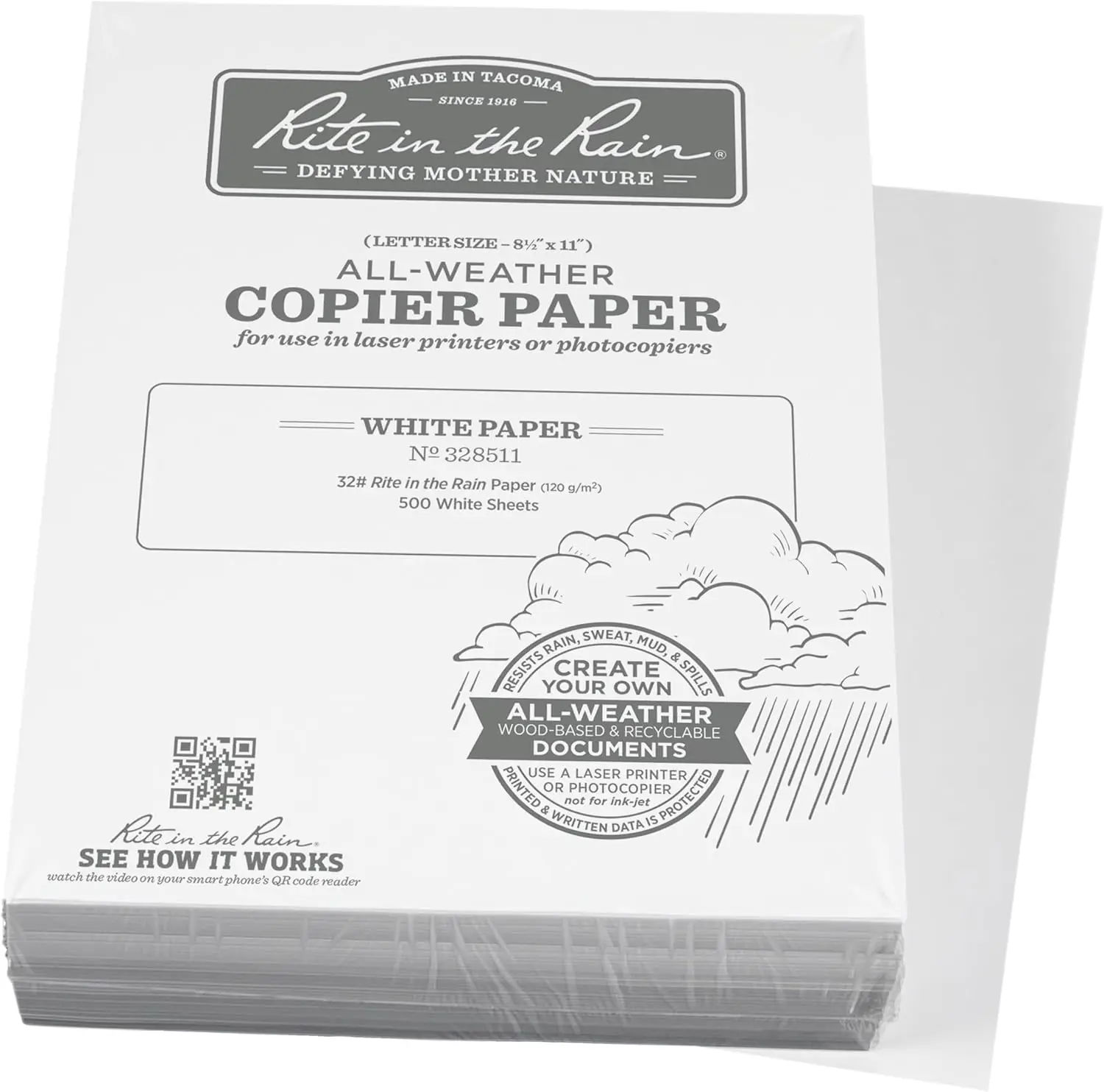 

Weatherproof Copy Paper 8.5x11, 500 Sheets, Laser Printer Safe, Water Resistant