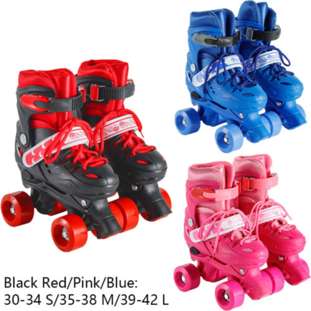 Children 4 Wheel Kids Boys Girls Double-Row Quad Roller Skates Adjustable Boots