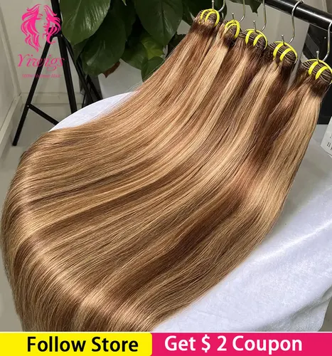 Yiwigs 15A Grado P4/27 resaltado recto Color degradado 100% extensiones de cabello humano virgen crudo extensiones de cabello marrón para mujeres