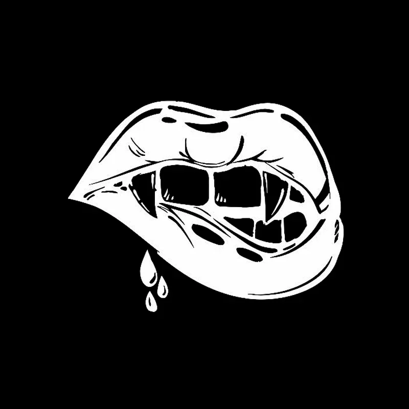 Female Lips Vampire Sexy Girl F Teeth Fashion Stickers Pvc Decals Suitable for All Kinds of Cars Black/white, 13cm*10cm