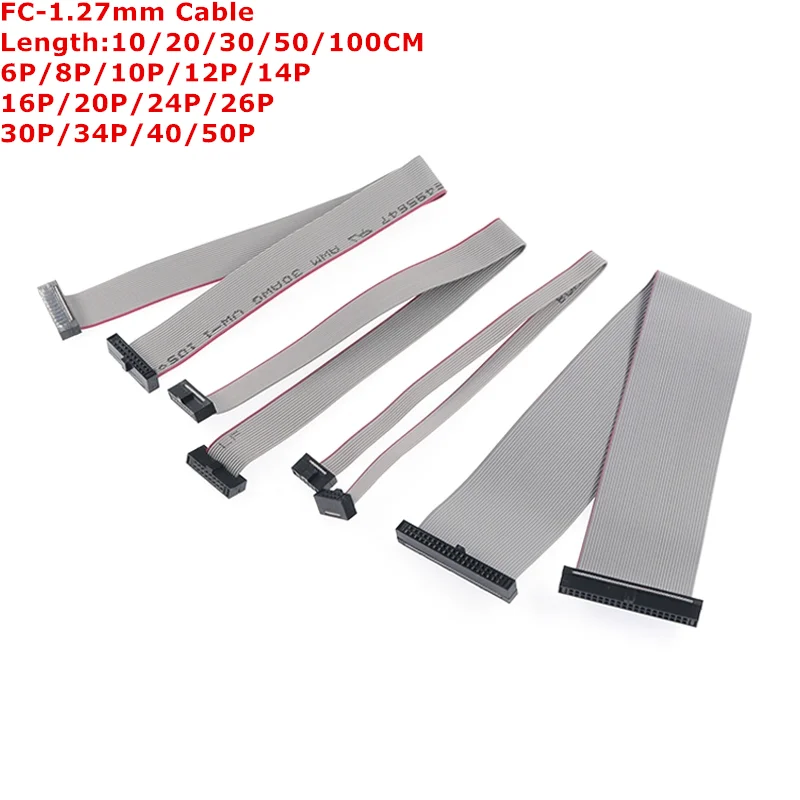 

1Pcs FC 1.27mm Pitch Gray Flat Ribbon Data Cable IDC Double Ends Same Direction 6P/10/14/16/20/30/34/40/50 Pin JTAG ISP Download
