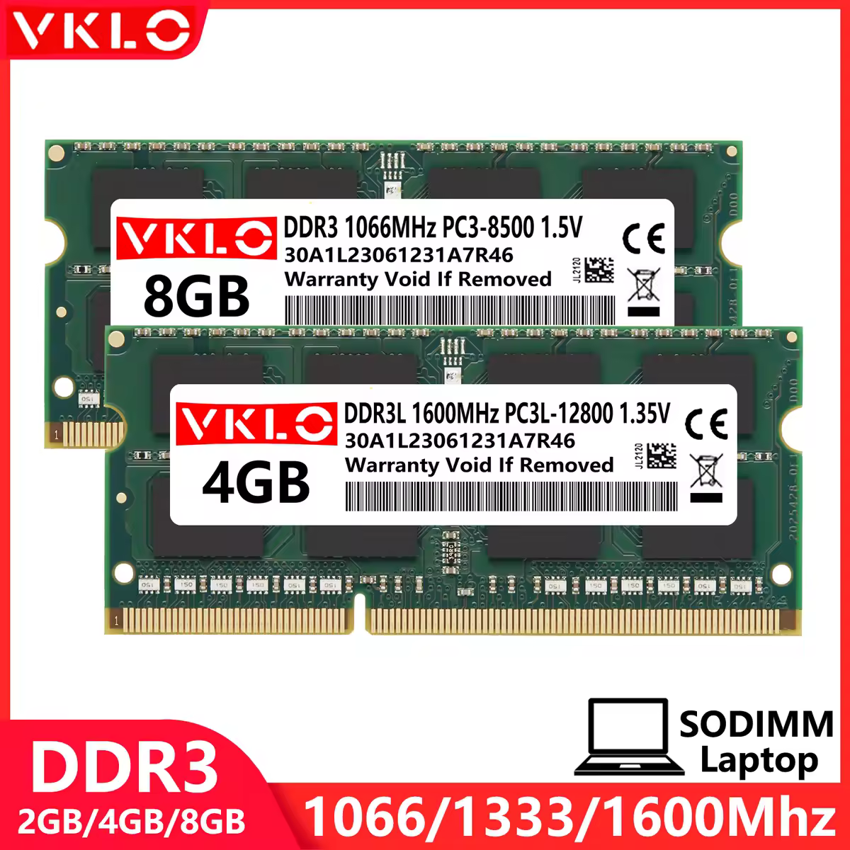 זיכרון RAM למחשב נייד DDR3 DDR3L 2GB 4GB 8GB PC3 1.5V 8500 10600 12800 PC3L 1.35V 1066 1333 1600 1866Mhz Non-ECC SODIMM