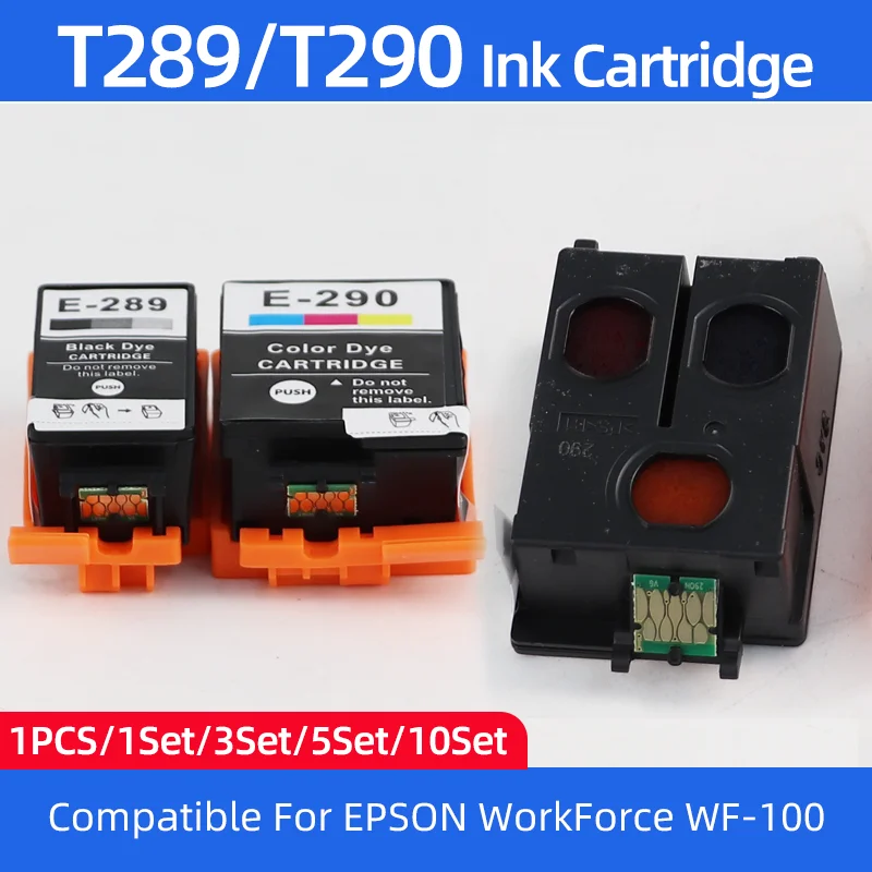 

1 шт. ~ 10 комплектов картриджей T289 T290 E-289 E-290 для струйных принтеров Epson WorkForce WF-100 WF100, черный T289, цветной T290