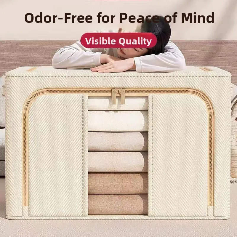 Large Capacity Clothes Storage Box Transparent Fabric Organizer Box for Home Use Blanket Storage Basket Simple Style