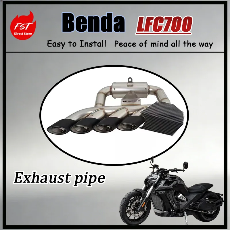 FOR Benda LFC700 4-Outlet Exhaust System - Hidden Lower Mount Scorpion Style Muffler with Carbon Fiber Tip for High Flow Racing