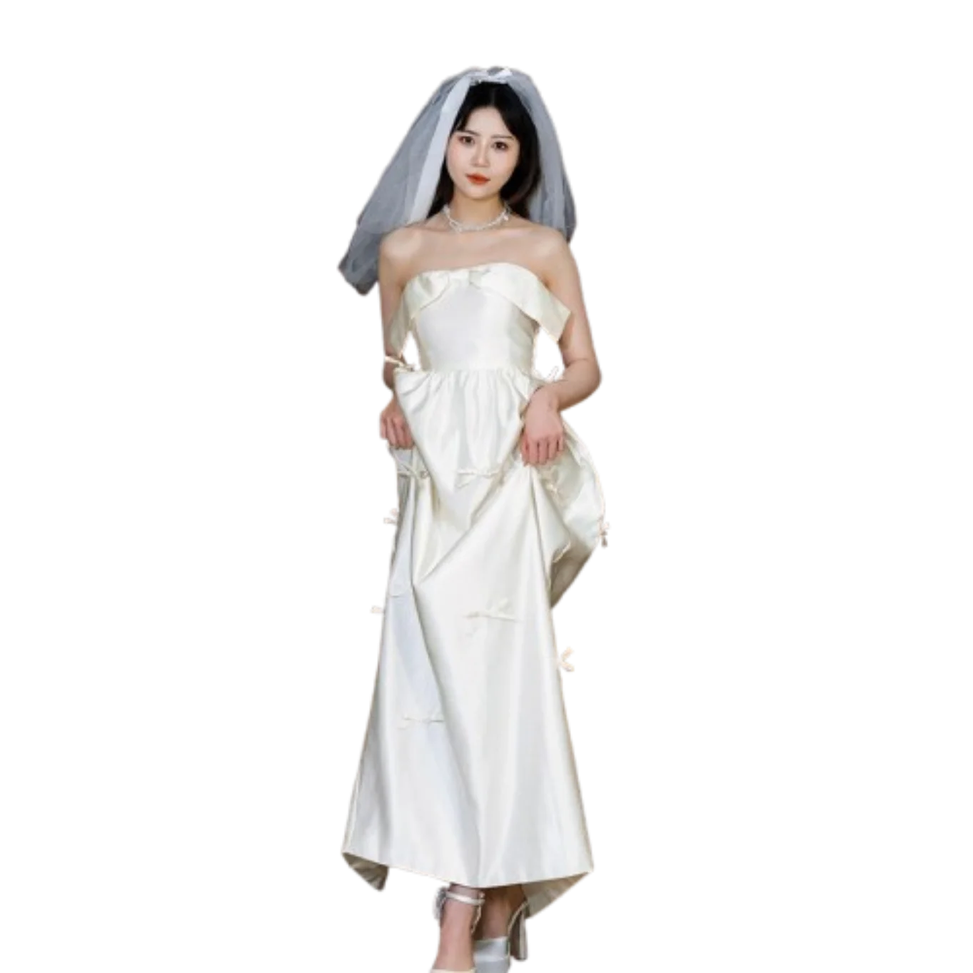 

New Chinese One-word Shoulder Certificate Registration Small Women's Light Wedding Dress Engagement Dress Niche Banquet Dress