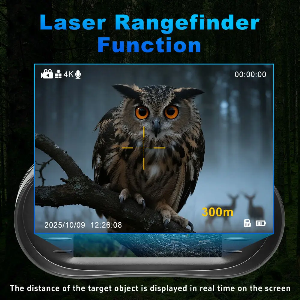 16ft to 1200ft Full Color Night Vision with Laser Rangefinder 4K Video Recording 8X Zoom Binoculars 400m Effective Range