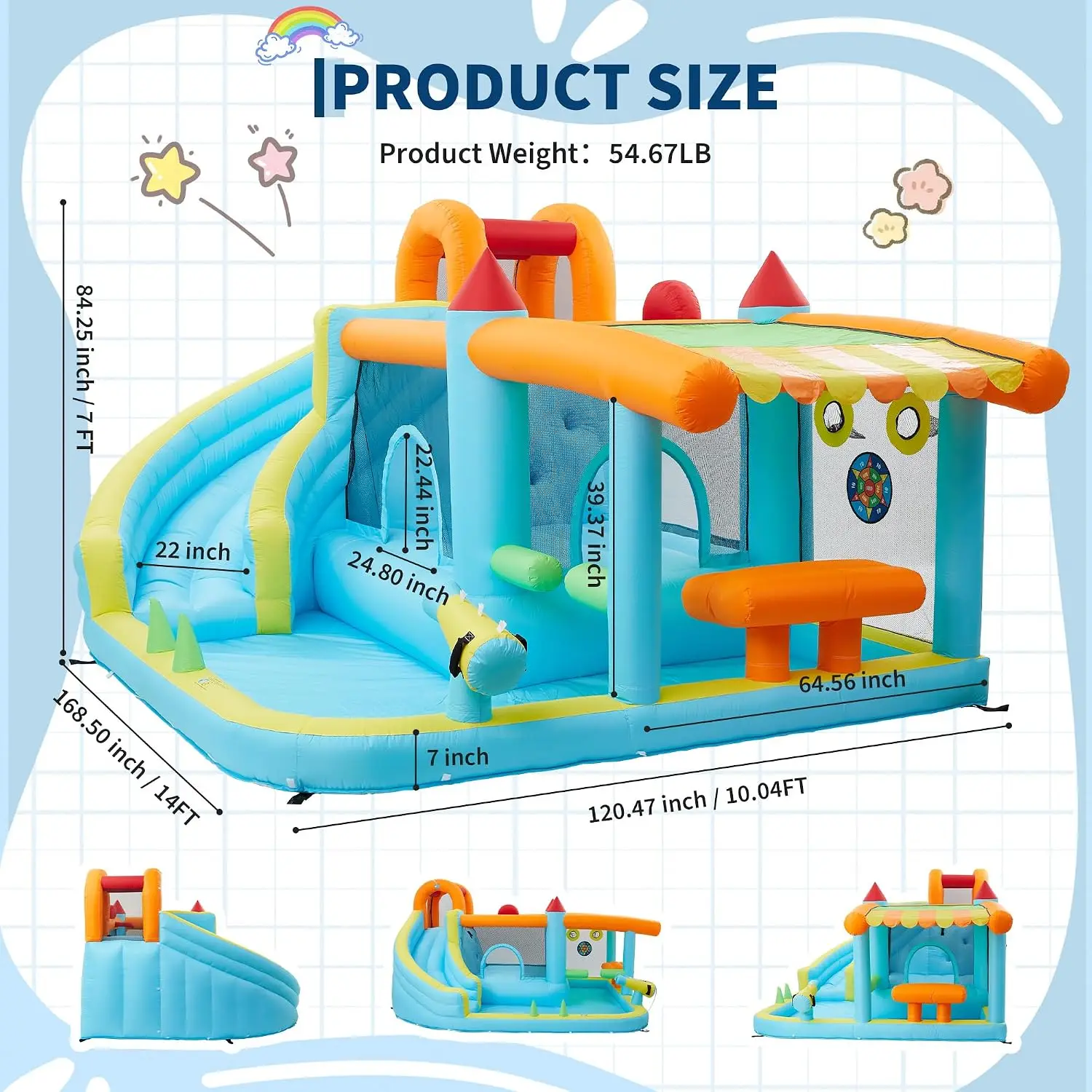 Tacleekii Inflatable Bounce House for Kids 3-12, 14x10 FT Wet Dry Water Slide with 450W Blower, 12-in-1 Indoor Outdoor Jumping Castle Jump House for Backyard Party