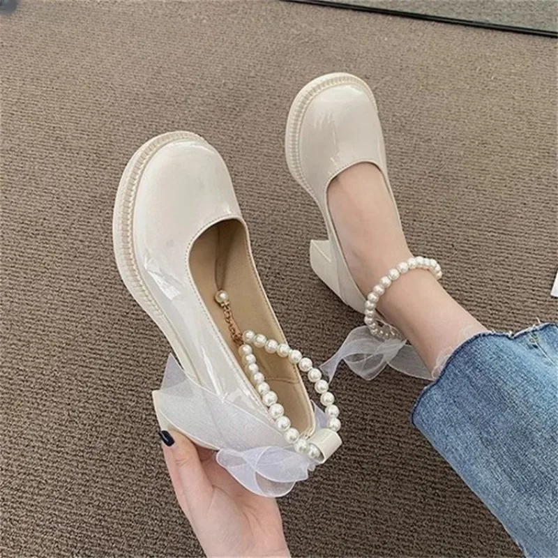 

Spring/Summer High Heels with Skirts High Heels Pearl Buckles Mary Jane Business Women's Shoes Banquet Casual Shoes for Women