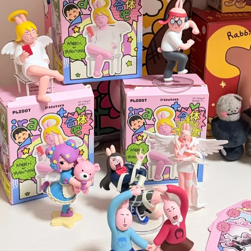 Plzdot Nuevo Original Irasutoya X My Friend Rabbit Let's Merge Together Series Caja Sorpresa Lindo Conejo Rosa Divertido Modelo de Juguete Regalo para Niños