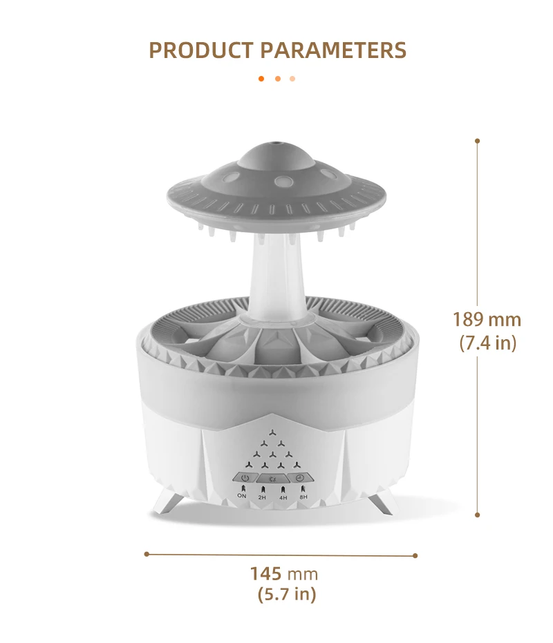 350 ml Aroma Luftbefeuchter Mini USB Fernbedienung Regentropfen Bunte Licht Aromatherapie Zimmer Regen Wolke Aroma Öl Diffusor – Detail 18