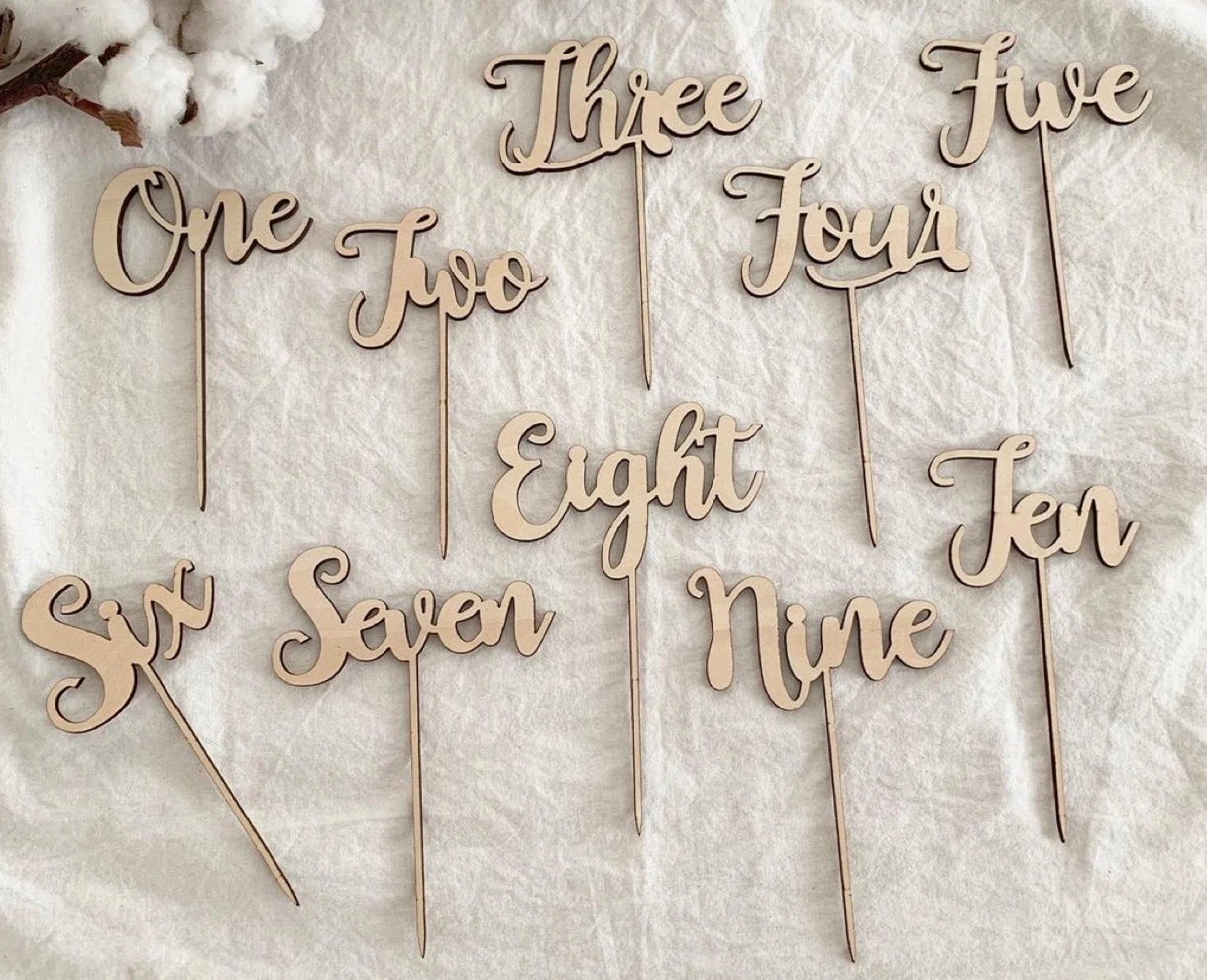 Wooden Number Birthday Cake Topper One Ten Thirty Forty Sixty Happy Wedding Anniversary Cake Decoration Baby Shower Supplies