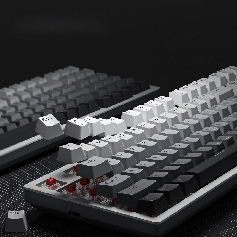 Teclado mecânico com fio cinza, retroiluminação, cor gradiente, 94 teclas, interruptor vermelho, teclado para trabalho, jogos, escritório, casa