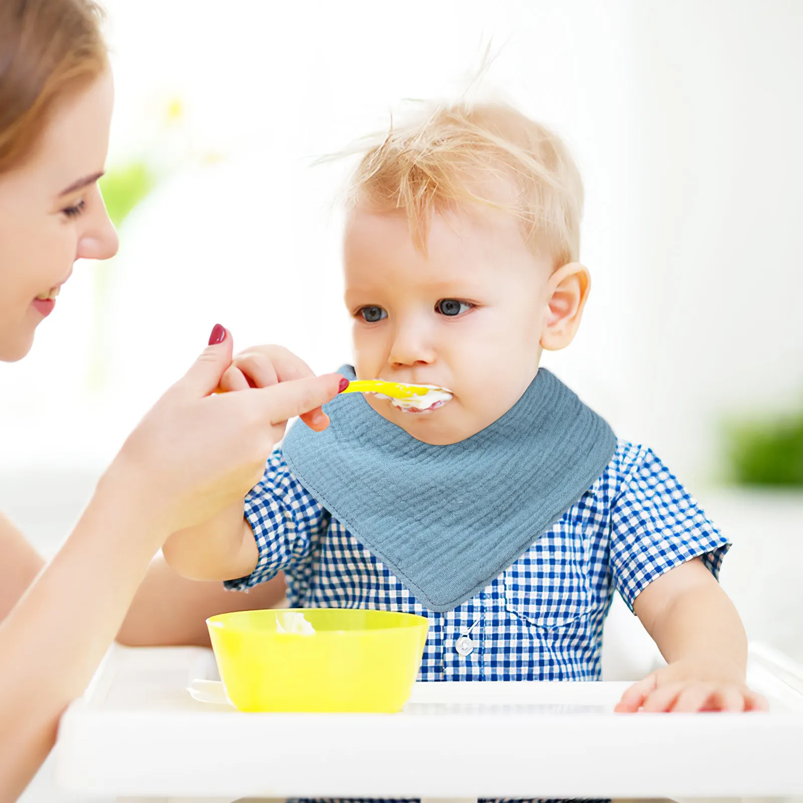 

6Pcs Baby Absorbent Bibs Soft Cotton Triangle Scarves Snap Button Neckerchiefs for Feeding Teething Drooling Boys Girls Newborn