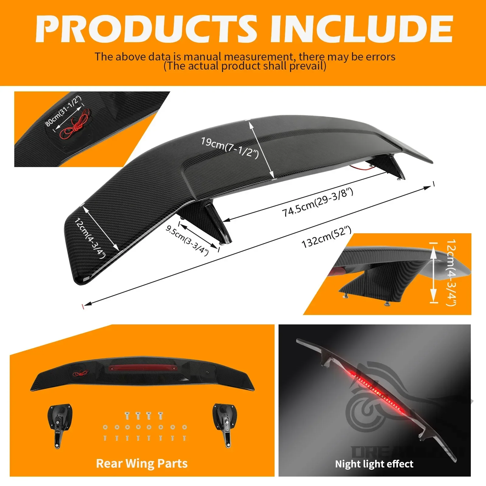 Universal ABS Intelligent Electric Lift Spoiler Led Light Trunk Wing Lip Car Modification Trunk Car Wing For Most Cars