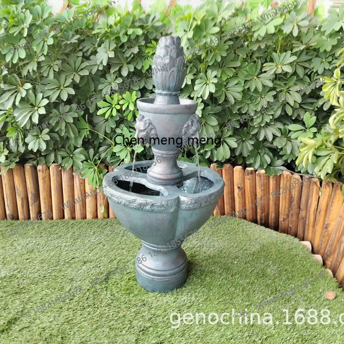 Crafts Featured retro outdoor ornaments Double-layer lion head flowing water garden fountain plug-in model
