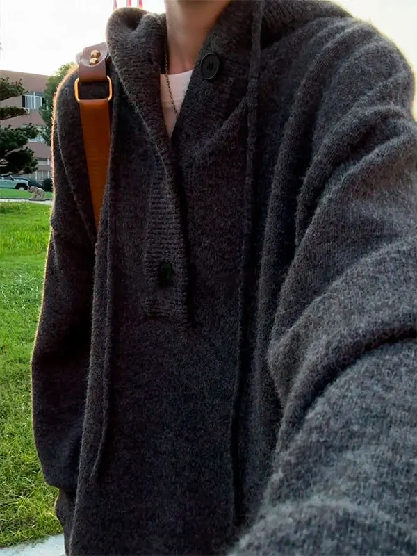 

American Lazy Sle Men's Knitwear Soft Cozy Hooded Henry Collar Sweatirt Casual Comfortable Long Sve Autumn Winter Faion