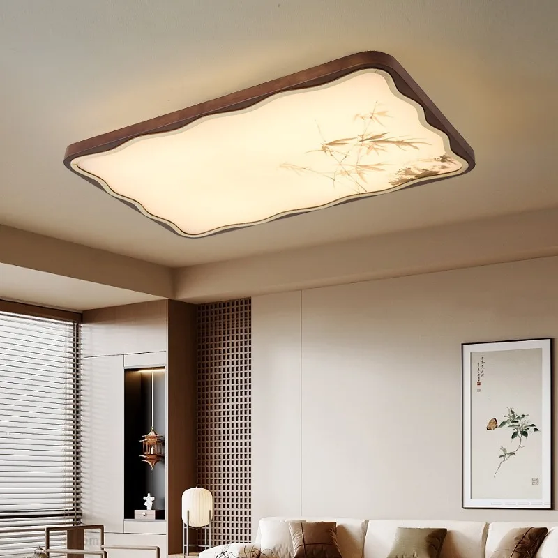 Classical Bamboo Ink Painting Ceiling Light Solid Wood Cloud Shape Flush Mount  Bedroom Living Room Study Dining Home Decor Lamp