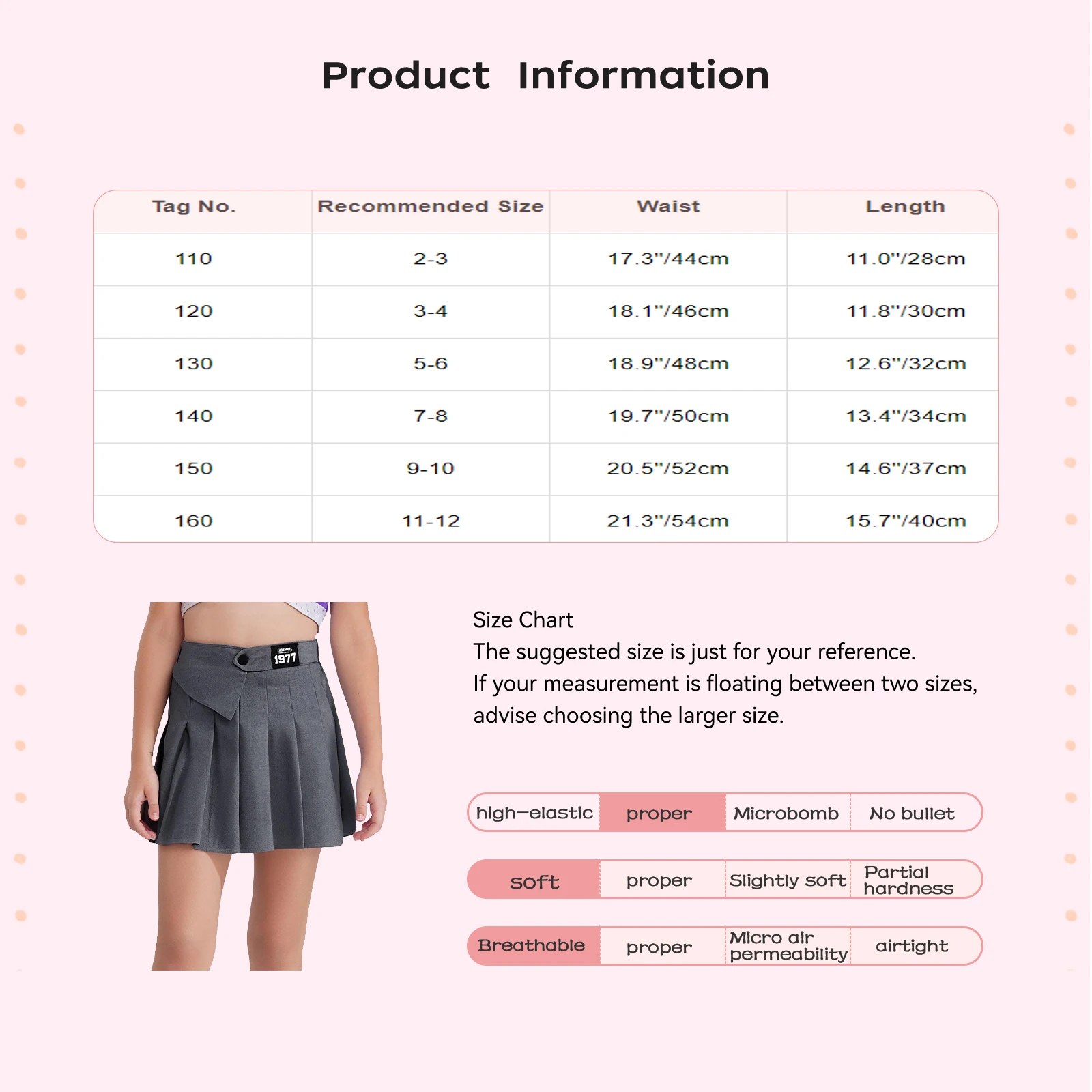 Kids Girls Fashion Pleated Skirt School Uniform High Waist Elastic Back Waistband A-Line Miniskirt with Built-in Shorts