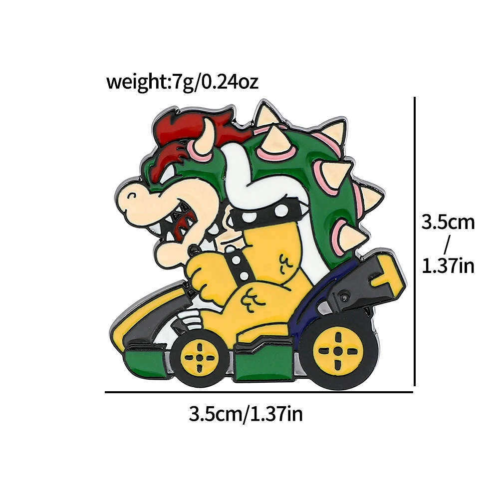 Cartoon Dinosaur Bowser Racing Kart Enamel Brooch Classic Game Character Metal Lapel Pin nique Collectible Gift for Fans view 6