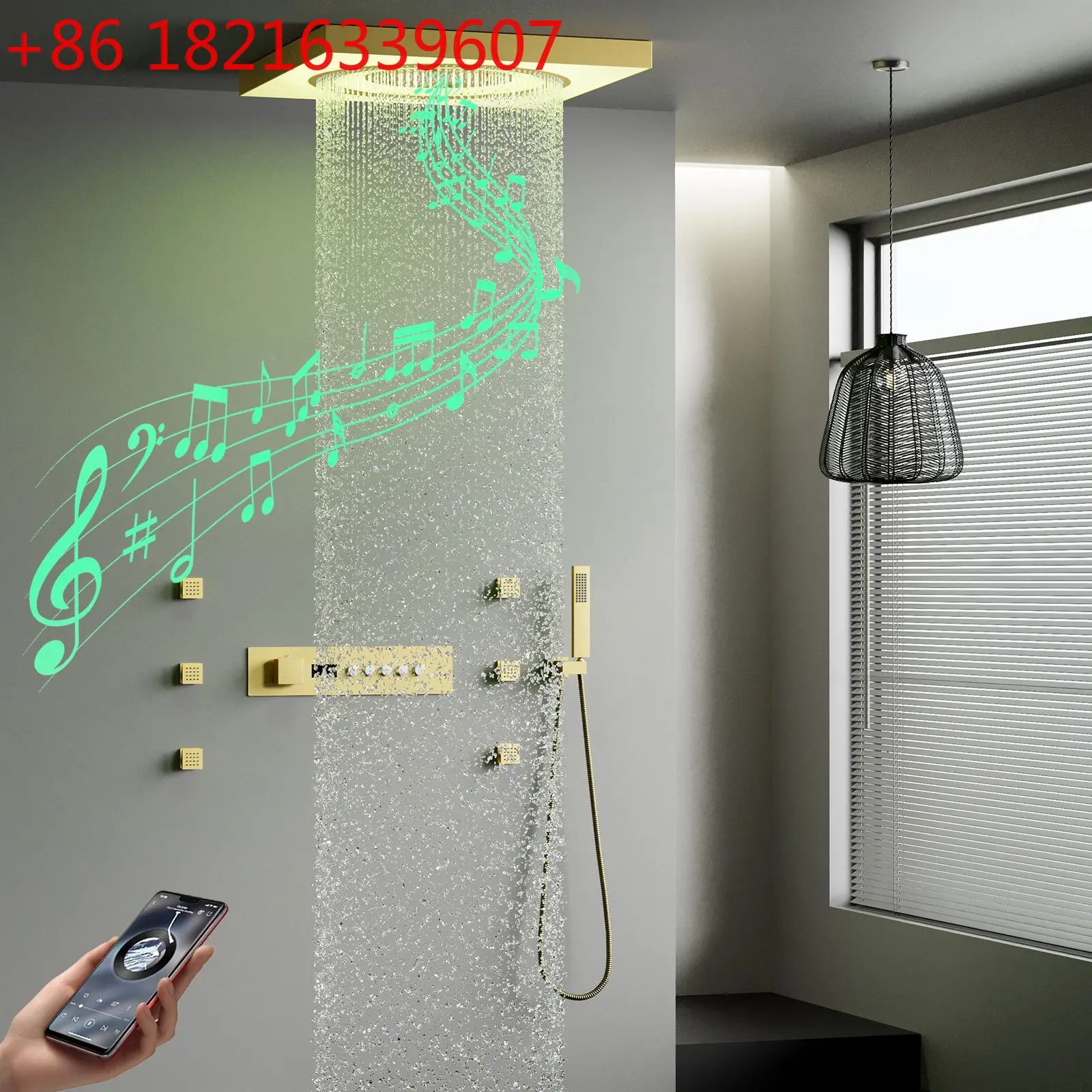 Concealed embedded canopy LED music digital display constant temperature shower