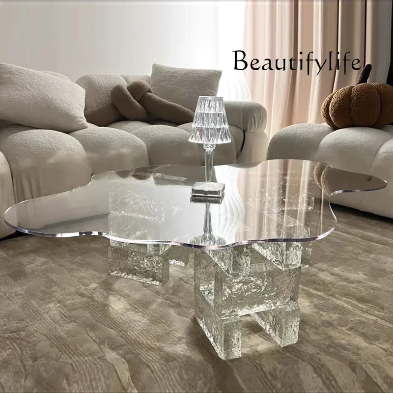 C BJ ZL Modern Luxury Coffee Table Cloud Shape Design Glass Living Room Coffee Table Unique Glam Table Basse Pour Salon