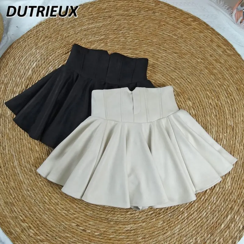 

High Waist A- Line Fishbone Ruffled Pleated Mini Skirt Cake Puffy Anti-Exposure Shorts Half Skirts for Women Autumn and Winter