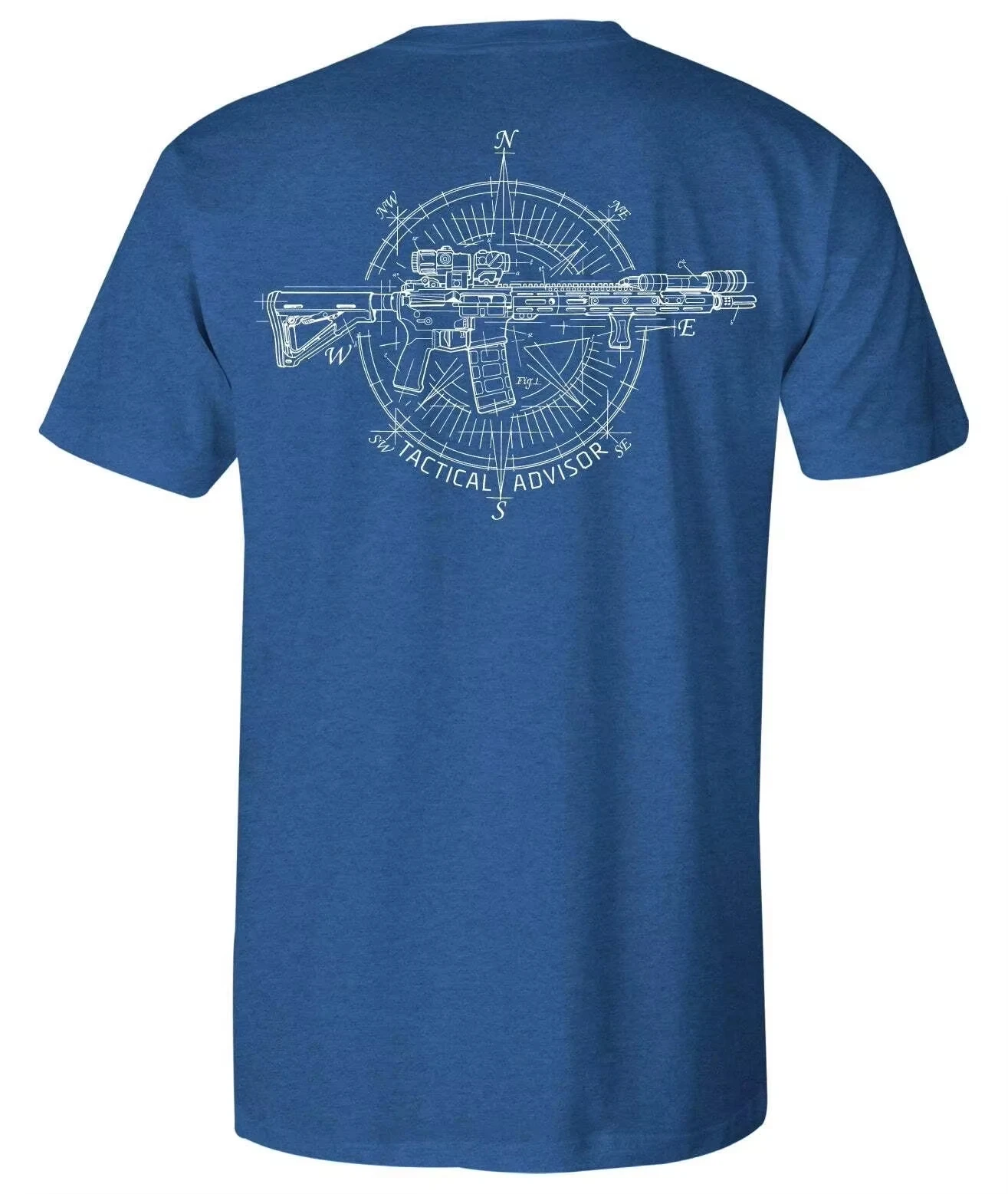 Unisex Graphic T Shirt Tactical Advisor TA Modified AR Rifle Compass Blueprint Double Side Print White Line Drawing