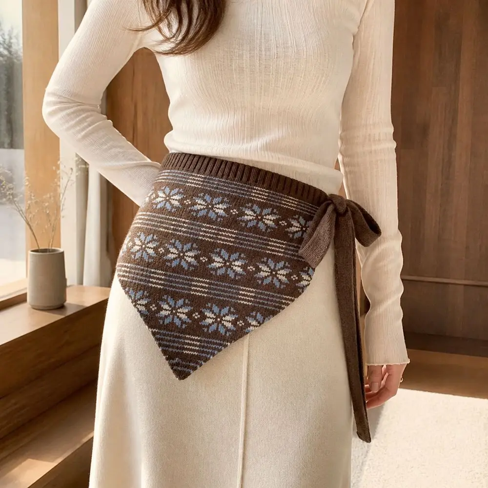 Yarn Triangle Hip Scarf Knitted Texture Fair Isle Pattern Hip Cover Up Snowflake Pattern Triangle Shape Triangle Waist Scarf