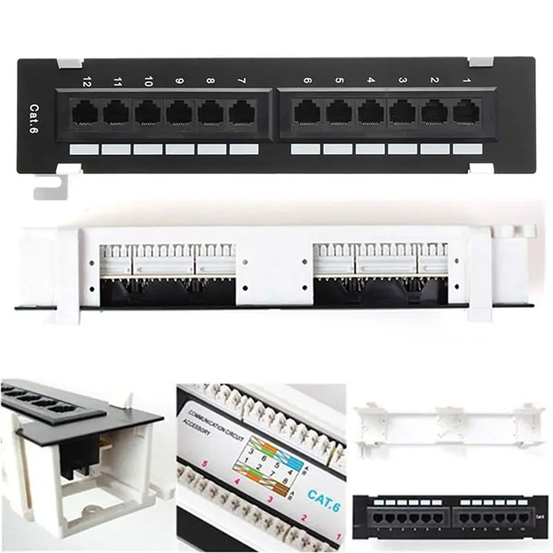 M51K-4X Network Tool Kit 12 Port CAT6 Patch Panel RJ45 Networking Wall Mount Rack With Surface Wall Mount Bracket