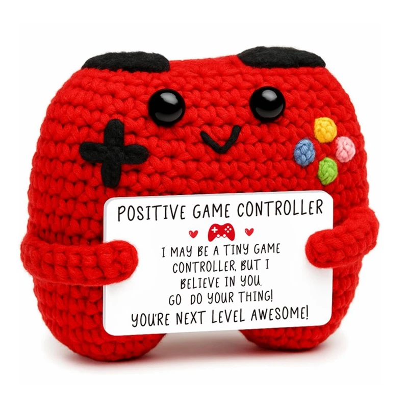 

Positive Handmade Crochet Game Controller Hug Card Emotional Support Dolls Office Desk Ornament Home Room Decor Gift for Friend