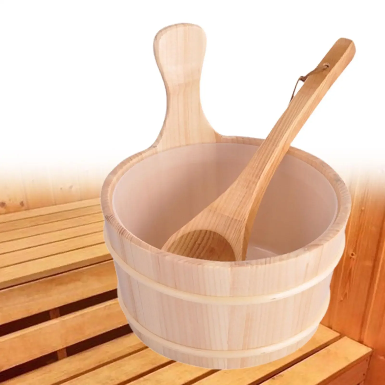 4L Wooden Sauna Bucket with Ladle, Multifunctional Milk Bucket Accessory