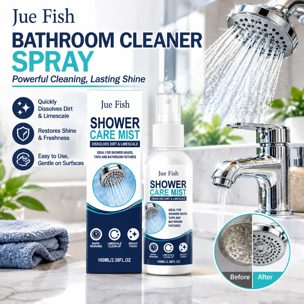 Shower Cleaner Spray Hard Water Stain Remover Bathroom Faucet Descaler Rust Limescale Cleaning Portable Citric Formula 100ml