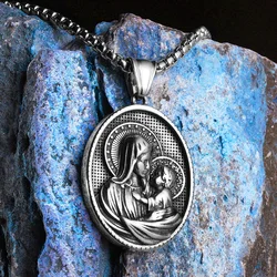 Virgin Mary Holy Child Stainless Steel Men Necklaces Pendants Chains Women Jewelry Powerful Amulet Accessories Gifts Wholesale