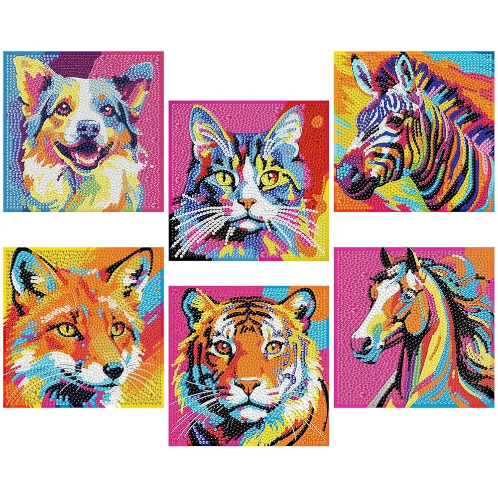 

6 Pack Animal Diamond Art Kits for Kids, Animals Diamond Art for Kids Ages 8-12, Dog Cat Tiger Zebra Fox Horse Gem Painting