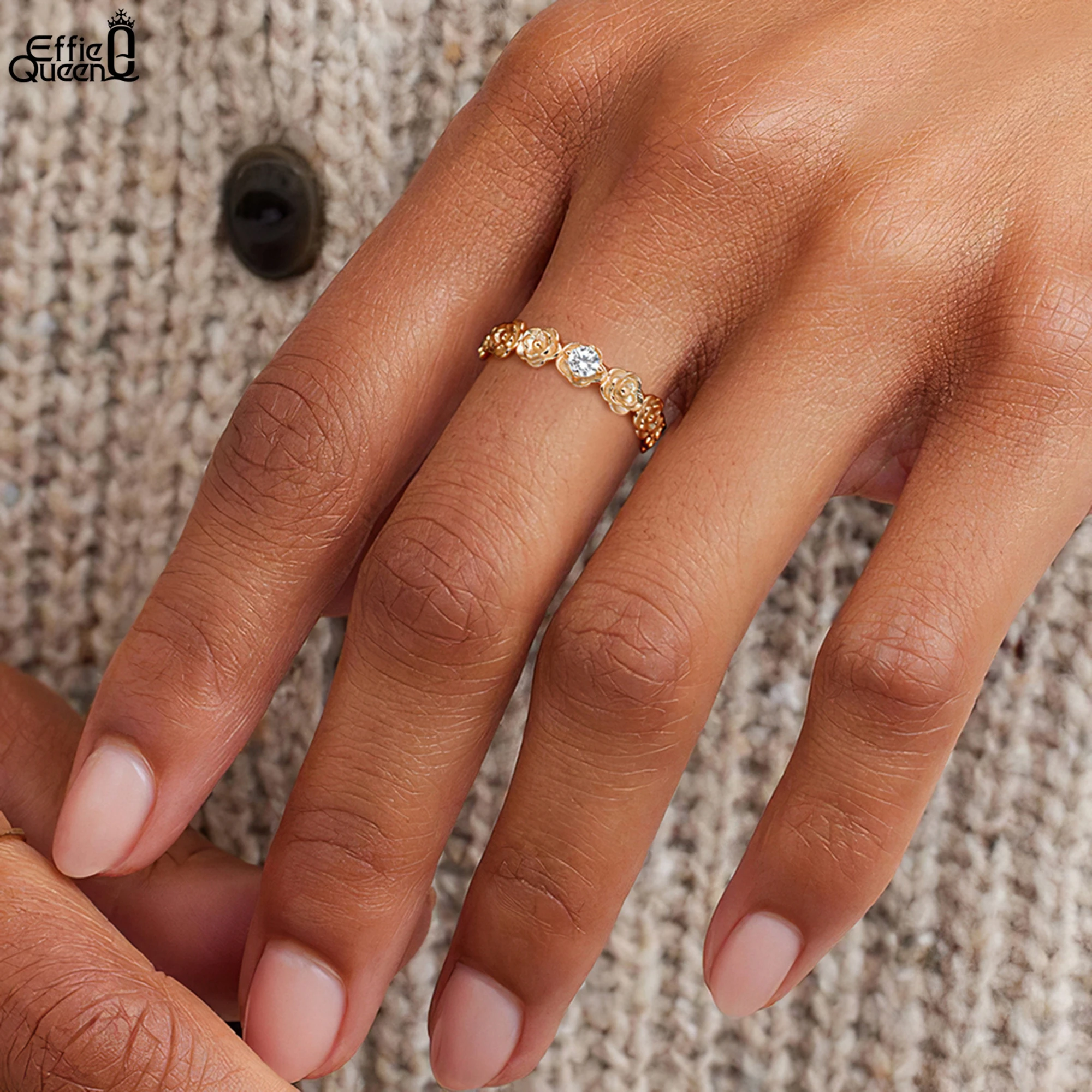 

Effie Queen 925 Sterling Silver Open Ring With 3mm Sparkling Oval Zirconia Floral Design Nature Style Women Jewelry Gift APR41