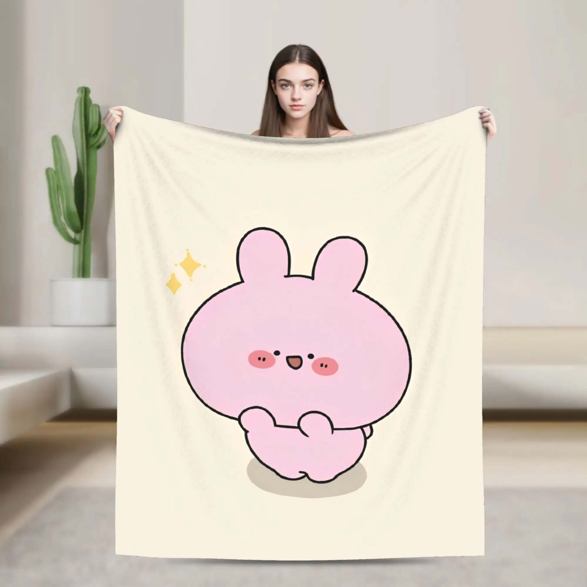 Asamimichaans Asleep Cartoon Blanket Kawaii Asamimi Flannel Funny Breathable Throw Blanket for Chair Covering Sofa Summer,