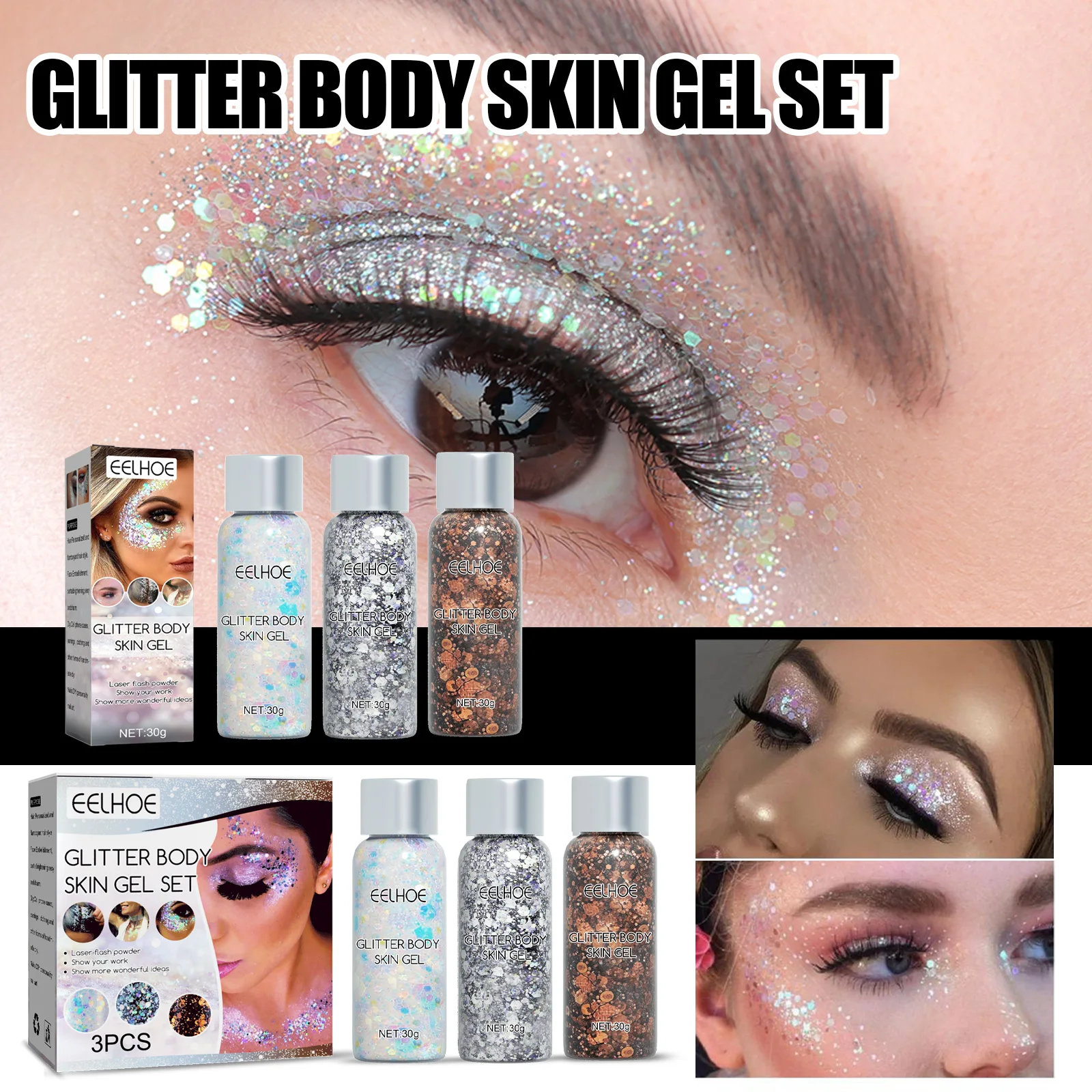 EELHOE Glitter Body Skin Gel Makeup Fish Scale Glitter Gel Glitter Stage Show makeup prop Eyeshadow