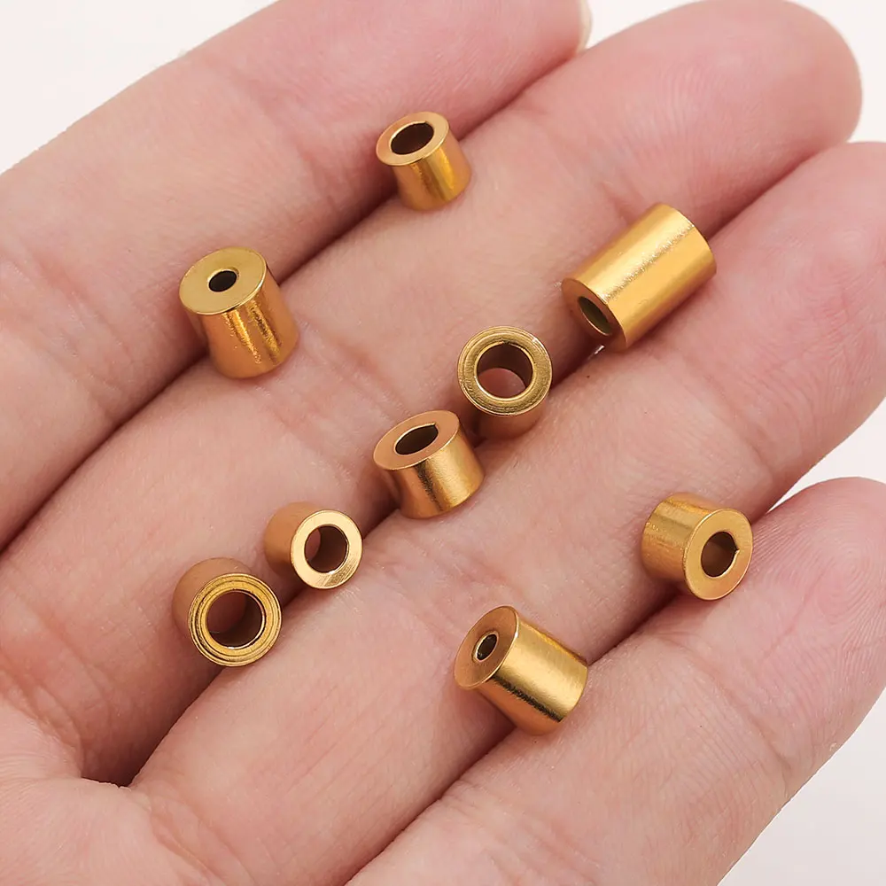 Stainless Steel Cylindrical Barrel Spacer Bead PVD Gold Waterproof Non Tarnish DIY Jewelry Making Supplies for Bracelet Necklace view 2