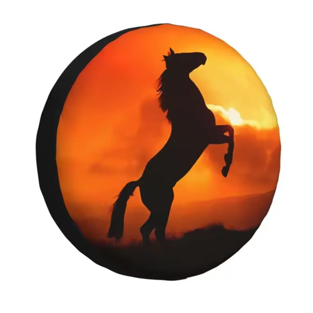 1Pcs Car Style 13-18 Inch PU Leather Spare Tire Cover Bronco  Galloping Wild Horse For Hyundai Galloper Ford Protector SUV Truck