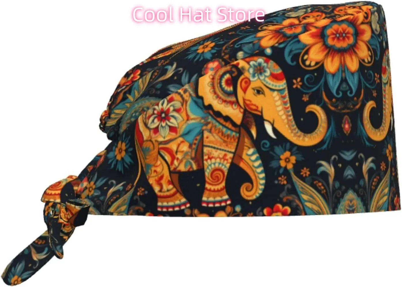 

Cleaning Working Cap Bohemian Elephant Pattern Prints Chef Hat for Women & Men, Adjustable, Breathable Black