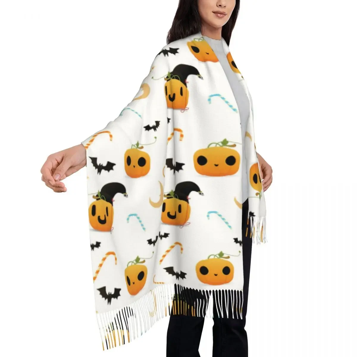 Halloween Seamless Pattern Pumpkin Bat Etc Womens Warm Winter Infinity Scarves Set Blanket Scarf Pure Color