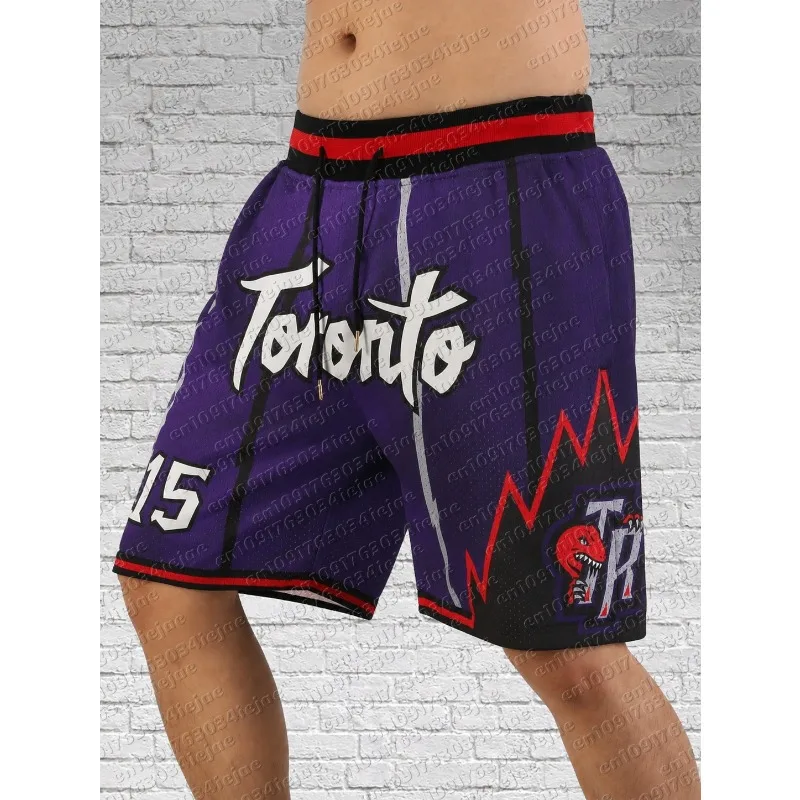 2026 Hot Sale Retro Raptors Purple Mesh Basketball Shorts with Lightning & Dinosaur Trim Streetwear Men and Kids