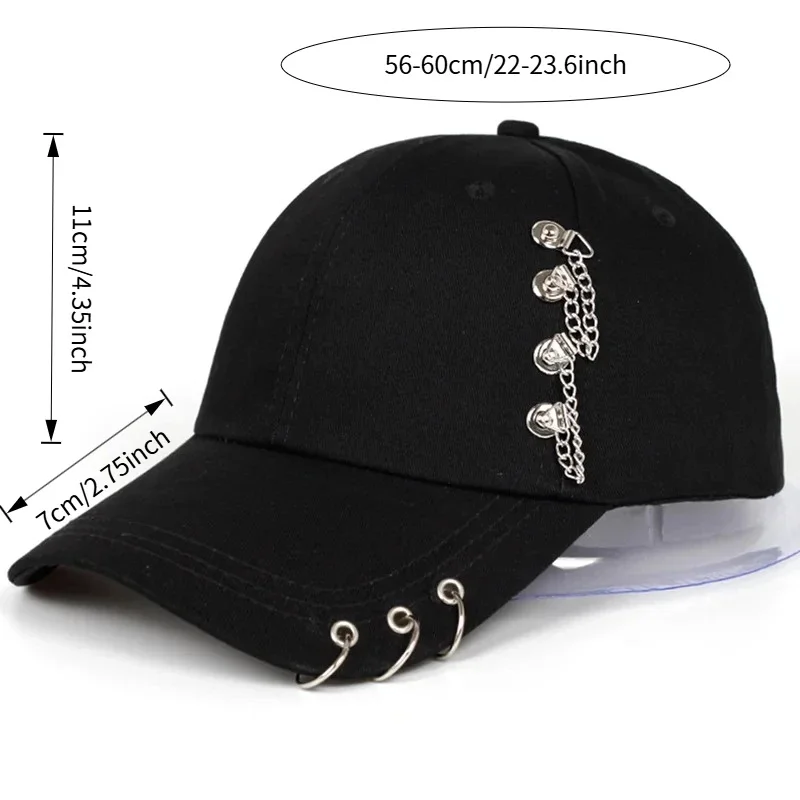 3pcs Baseball Cap Trucker Hat, Metal Chain Ring Decor, For Adults, Sun Protection, All Seasons Daily Street Wear
