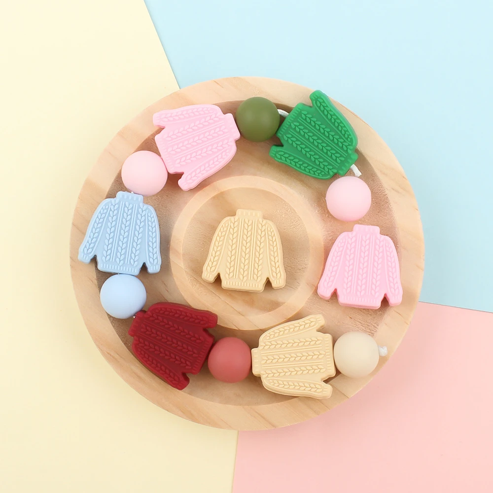 

5/10pcs Silicone Beads Cute Cartoon Wool Sweater Dummy Holder Pacifier Chain Accessories DIY Chewable Teething Toys Free BPA