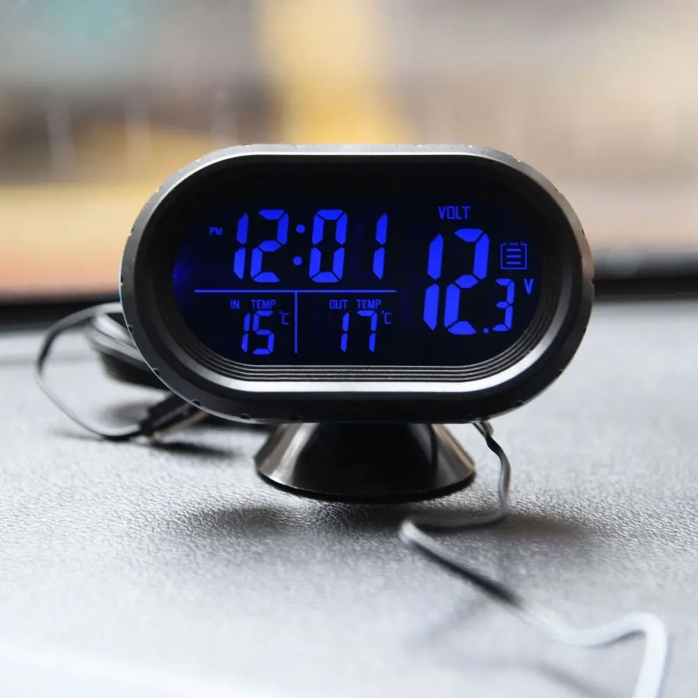 

12V-24V Digital Auto Car Thermometer Freeze Alert Backlight Car Battery Voltage Volt Voltmeter Tester Clock