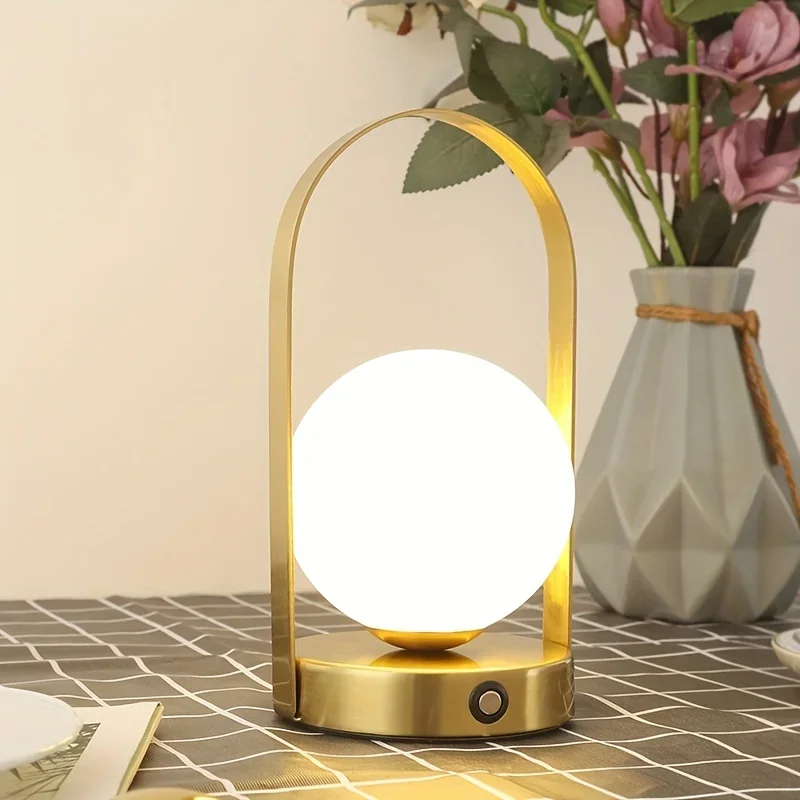 Portable Outdoor Hanging Metal Table Lamp Dimmable Wireless Table Lamp with USB Rechargeable Bedroom Bedside Night Light