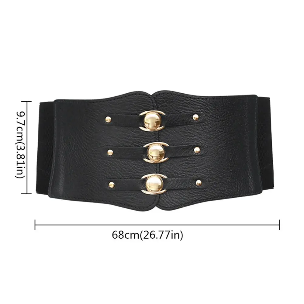 Jupe Cummerbund en cuir PU pour femme, ceinture large, sangle de taille élastique, corps amincissant, structure en métal, tout match, décorations féminines