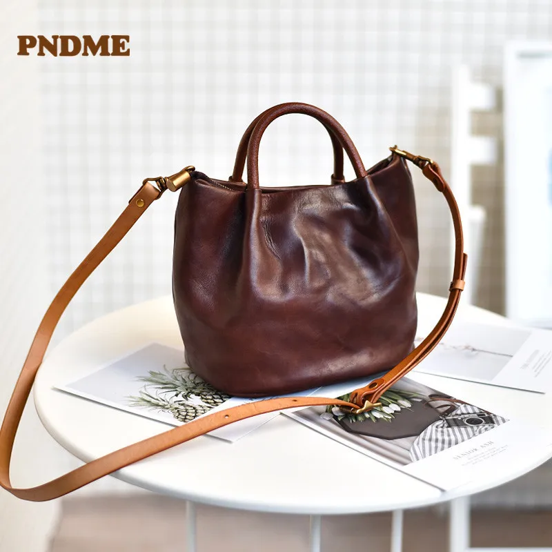 Vintage fashion genuine leather women's small handbags casual designer luxury real cowhide female cute shoulder crossbody bags